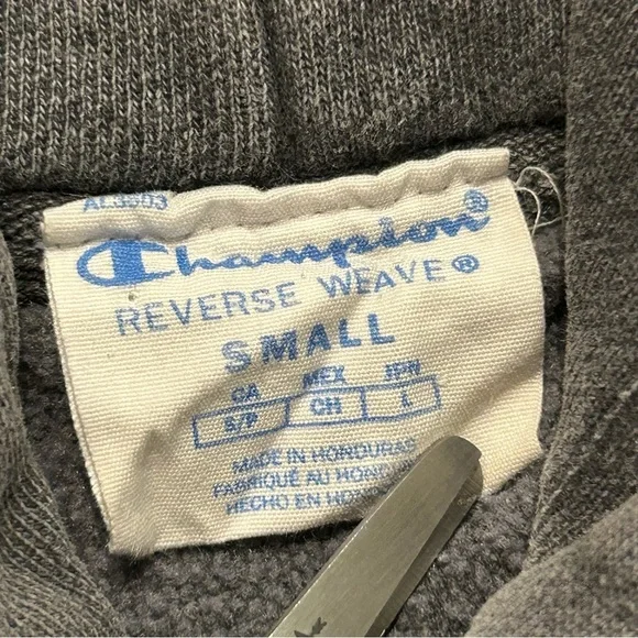 Champion Reverse Weave Hoodie Size Small Washed Charcoal Grey Black Pullover - Picture 3 of 3
